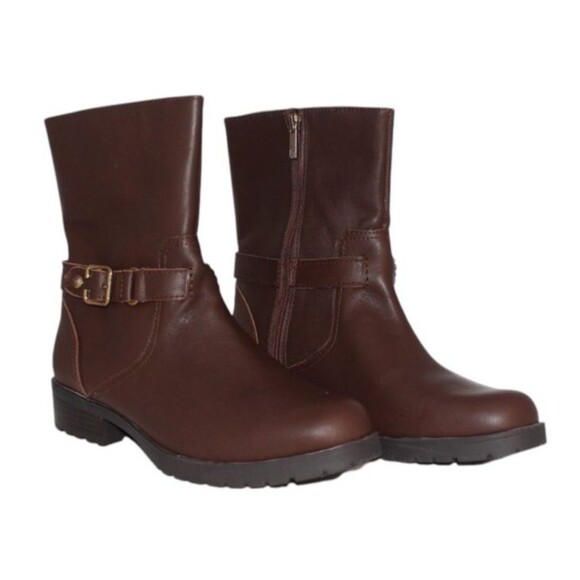 Anne Klein Flex Women's Size 10 Leather Ankle Bootie Side Zip Heel Boot Brown - Picture 1 of 12